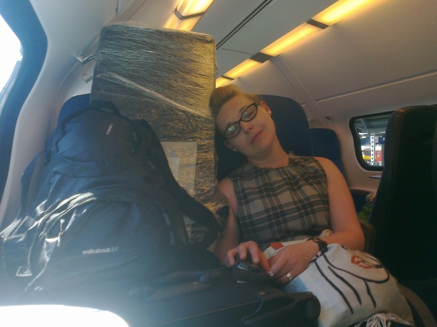 Carrie on train to Amsterdam